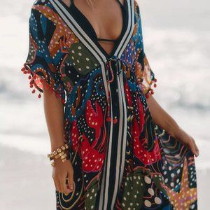 NWT Anthropologie FARM RIO Under the Sea Lobster Print Tasseled Cover-Up
